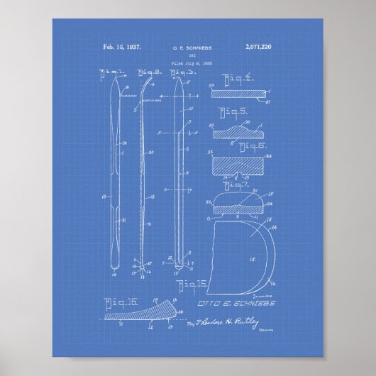 Ski 1937 Patent Art Blueprint Poster (Voorkant)