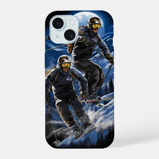 Ski Actie iPhone 15 Case (Achterkant)