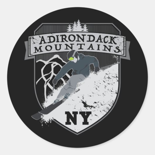 Ski Adirondack Mountains, NY Ronde Sticker (Voorkant)