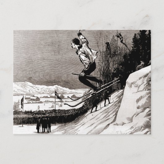 ski-afbeelding, dat naar de afwerking springt briefkaart (Voorkant)