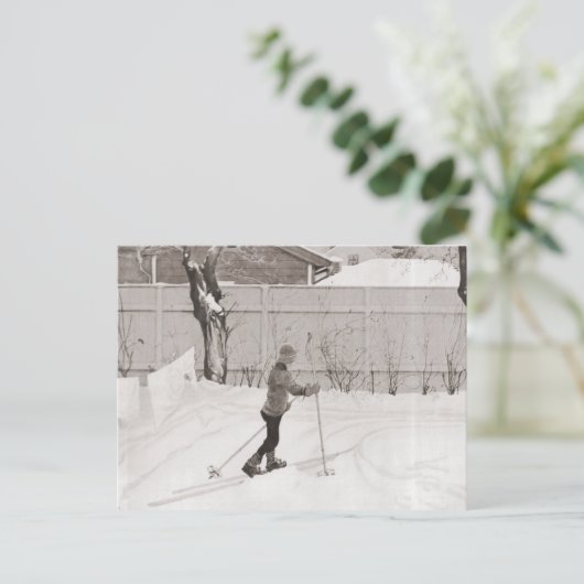  ski-afbeelding, leren skiën briefkaart (Staand voorkant)