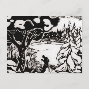  ski-afbeelding, sneeuwscootwood briefkaart