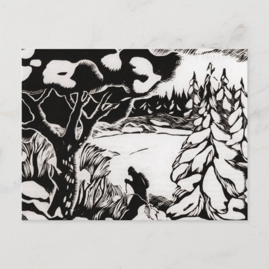  ski-afbeelding, sneeuwscootwood briefkaart (Voorkant)