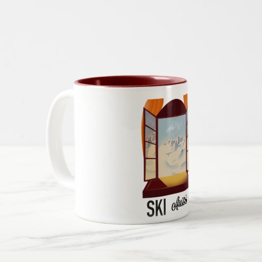 Ski Austria window reisposter. Tweekleurige Koffiemok (Voorkant links)