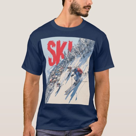Ski-avontuur op berghelling t-shirt (Voorkant)
