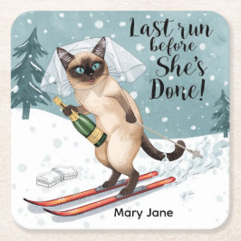 Ski Bachelorette-feeststicker Bruid op de helling Kartonnen Onderzetters