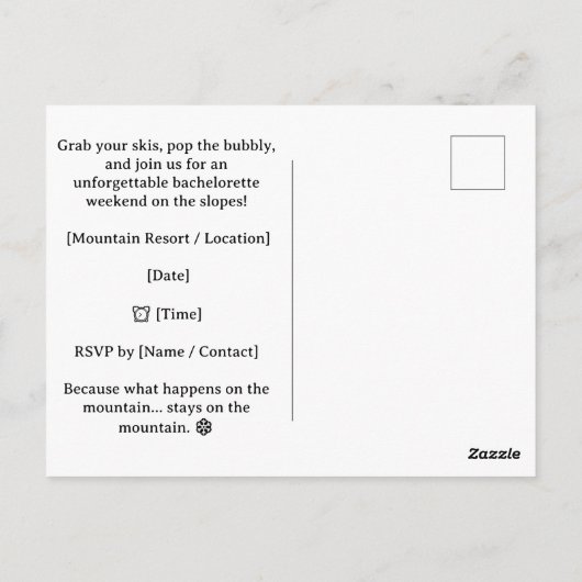 Ski Bachelorette Party for cat lovers Briefkaart (Achterkant)