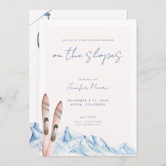 Ski Bachelorette Party Weekend Invitation Kaart (Voorkant / Achterkant)