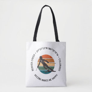 Ski Beaver Creek, Colorado - Lady Skier Zwart Teks Tote Bag