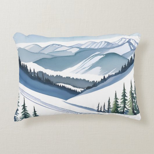 Ski Berg Aquarel Accent Kussen (Voorkant)