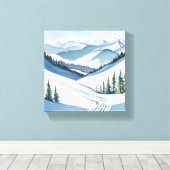 Ski Berg Aquarel Canvas Afdruk (Insitu (Houten vloer))