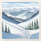 Ski Berg Aquarel Glazen Onderzetter (Voorkant)