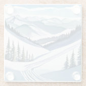 Ski Berg Aquarel Glazen Onderzetter (Achterkant)