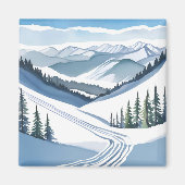 Ski Berg Aquarel Magneet (Voorkant)