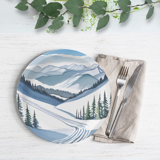 Ski Berg Aquarel Papieren Bordje