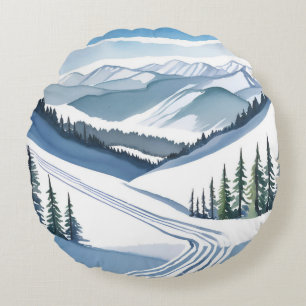 Ski Berg Aquarel Rond Kussen