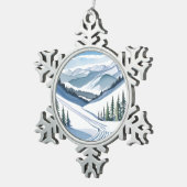 Ski Berg Aquarel Tin Sneeuwvlok Ornament (Rechts)