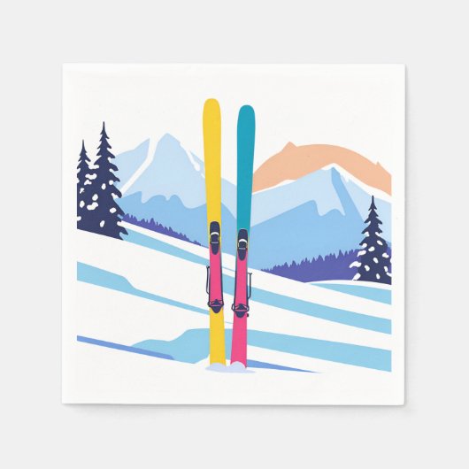 Ski Berg Aquarel Winter Servet (Voorkant)