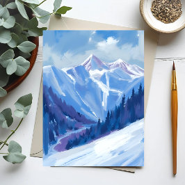 Ski Berg | Blauwe Aquarel Bergketen Briefkaart