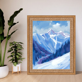 Ski Berg | Blauwe Aquarel Bergketen Poster
