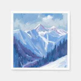 Ski Berg | Blauwe Aquarel Bergketen Servet