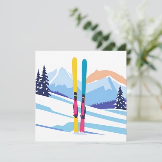 Ski Berg Feestdagenkaart (Staand voorkant)