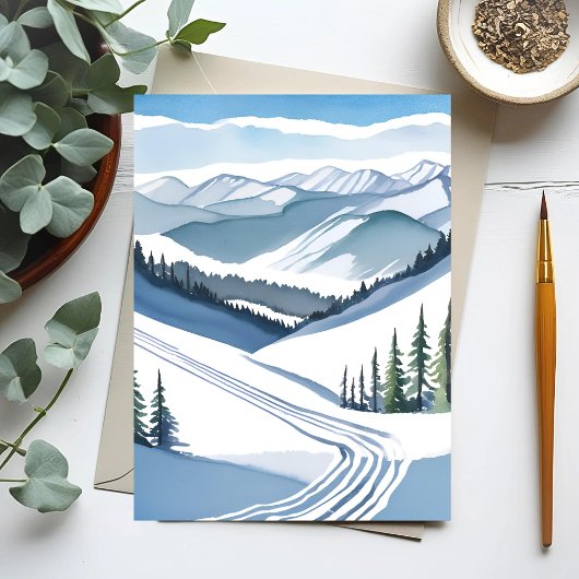 Ski Berg Watercolor Briefkaart