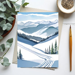 Ski Berg Watercolor Feestdagen Kaart