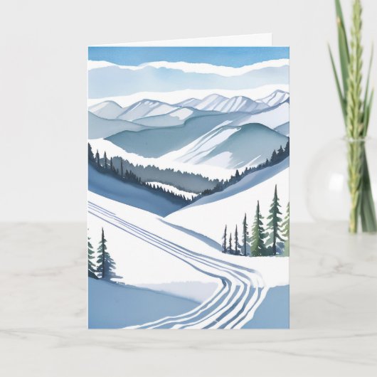 Ski Berg Watercolor Kaart (Voorkant)