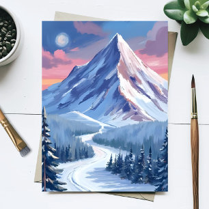 Ski Berg Winter Natuur Landschap Schilderij Briefkaart
