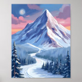 Ski Berg Winter Natuur Landschap Schilderij Poster (Voorkant)