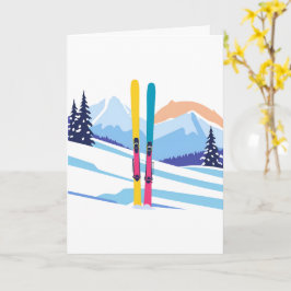 Ski Berg Winter Watercolor Kaart