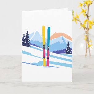 Ski Berg Winter Watercolor Kaart