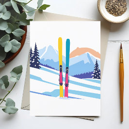 Ski Berg Winter Waterverf Briefkaart