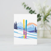 Ski Berg Winter Waterverf Briefkaart (Staand voorkant)