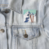 Ski bergen vierkante button 5,1 cm (In situ)