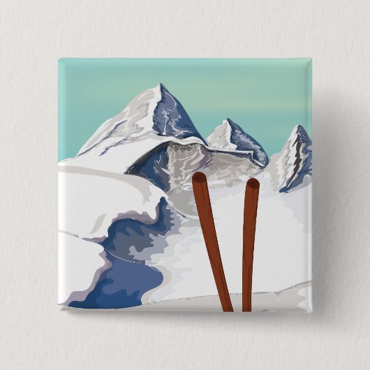 Ski bergen vierkante button 5,1 cm (Voorkant)