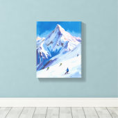 Ski Berghellingen Winter Aquarel Canvas Afdruk (Insitu (Houten vloer))
