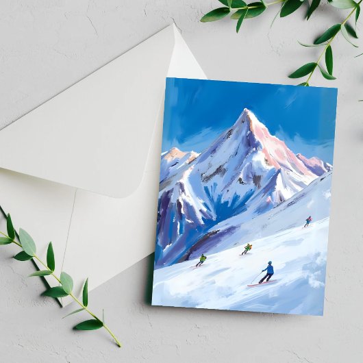 Ski Berghellingen Winter Aquarel Kaart