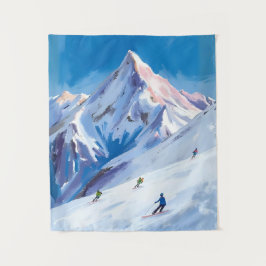 Ski Berghellingen Winter Aquarel Wandkleed