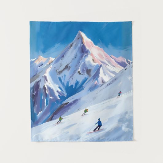 Ski Berghellingen Winter Aquarel Wandkleed (Voorkant)