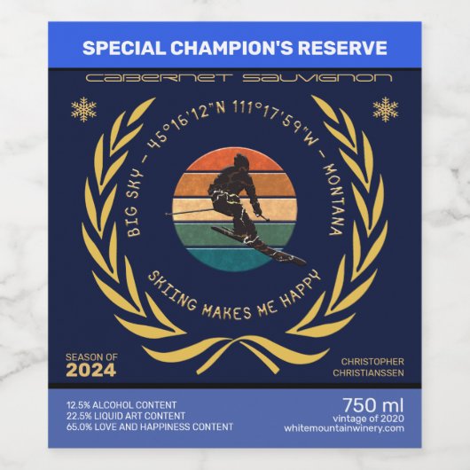 Ski Big Sky, Montana - Man skiër, golden tekst Wijn Etiket (Enkel label)