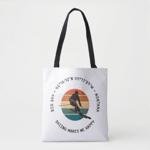 Ski Big Sky, Montana - Man skiër, zwarte tekst Tote Bag