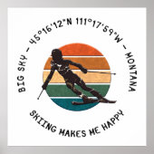 Ski Big Sky, Montana - Vrouw skiër, zwarte tekst Poster (Voorkant)