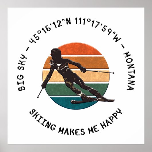 Ski Big Sky, Montana - Vrouw skiër, zwarte tekst Poster (Voorkant)