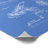 Ski Binding 1940 Patent Art - Blauwdruk Poster (Hoek)