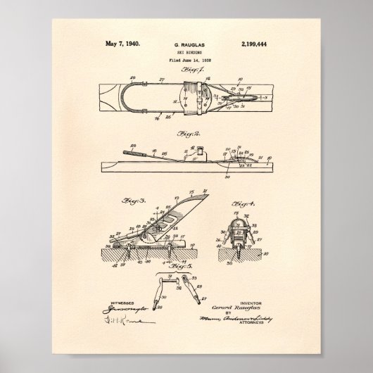 Ski Binding 1940 Patent Art - Old Peper Poster (Voorkant)