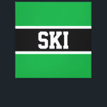 SKI Bold Sportief Helder Groen Zwart Wit Strepen Canvas Afdruk<br><div class="desc">Dit sportieve, atletische ontwerp is voorzien van gedurfde SKI-tekst in een brede zwarte middenstreep, gemarkeerd in zwart, tegen felgroene buitenstrepen. De tekst kan worden gepersonaliseerd</div>