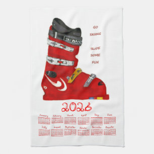 Ski Boot Ga Skilopen Glij Plezier 2026 Kalender Theedoek