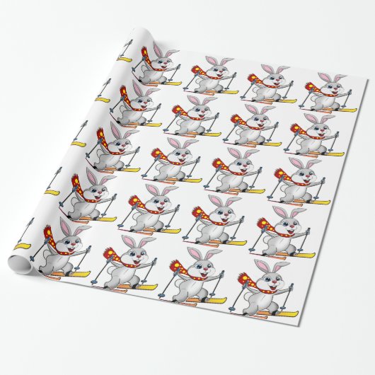 Ski Bunny - Funny and Cute Cartoon Cadeaupapier (Uitgerold)